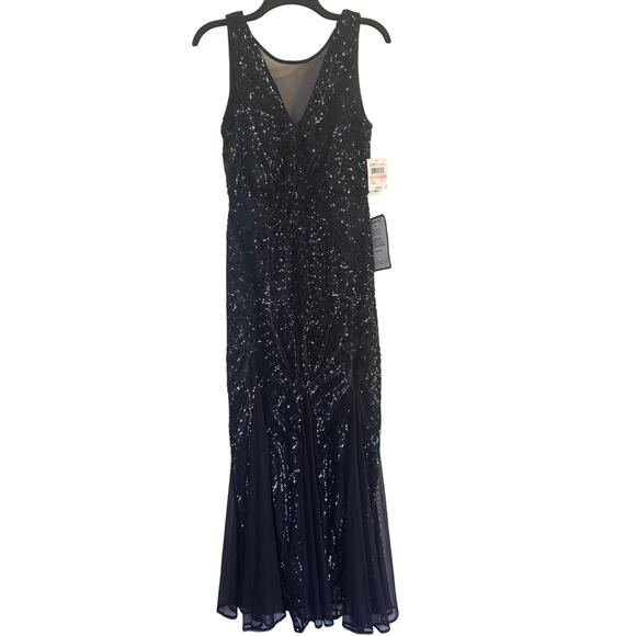NWT NW Nightway Navy Formal Long Sequin Dress Back Zipper Wedding Guest 10 - Picture 1 of 11